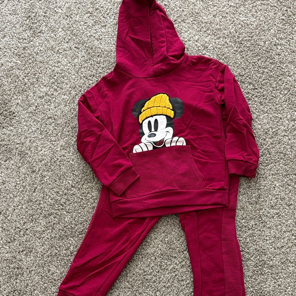 Red Hoodie & Sweatpants Mickey Set
